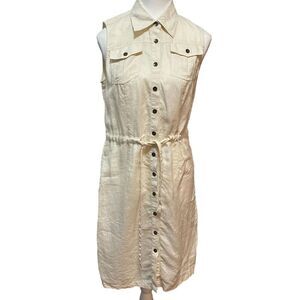 Express Ivory Button Up Sleeveless Casual Minimalist 100% Linen Shirt‎ Dress 7/8